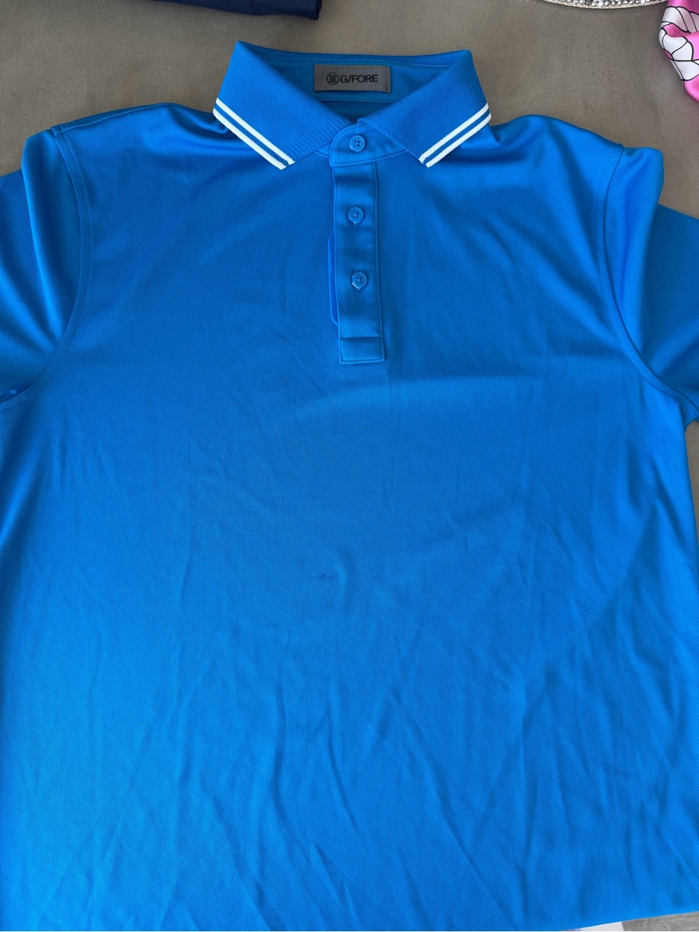 G/FORE mens Blue Polo Shirt with Stripe Collar